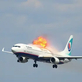 explosão de turbina de avião