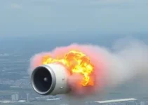 explosão de turbina de avião