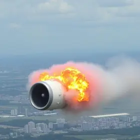 explosão de turbina de avião