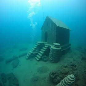 mergulhador casa submersa Lago de Palmas
